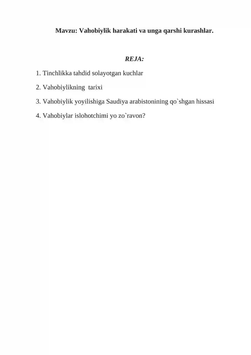 Vahobiylik harakati va unga qarshi kurashlar