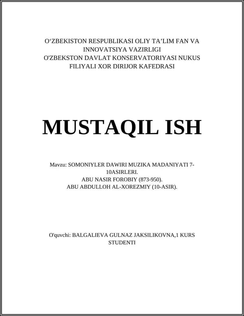 SOMONIYLER DAWIRI MUZIKA MADANIYATI 7-10ASIRLERI