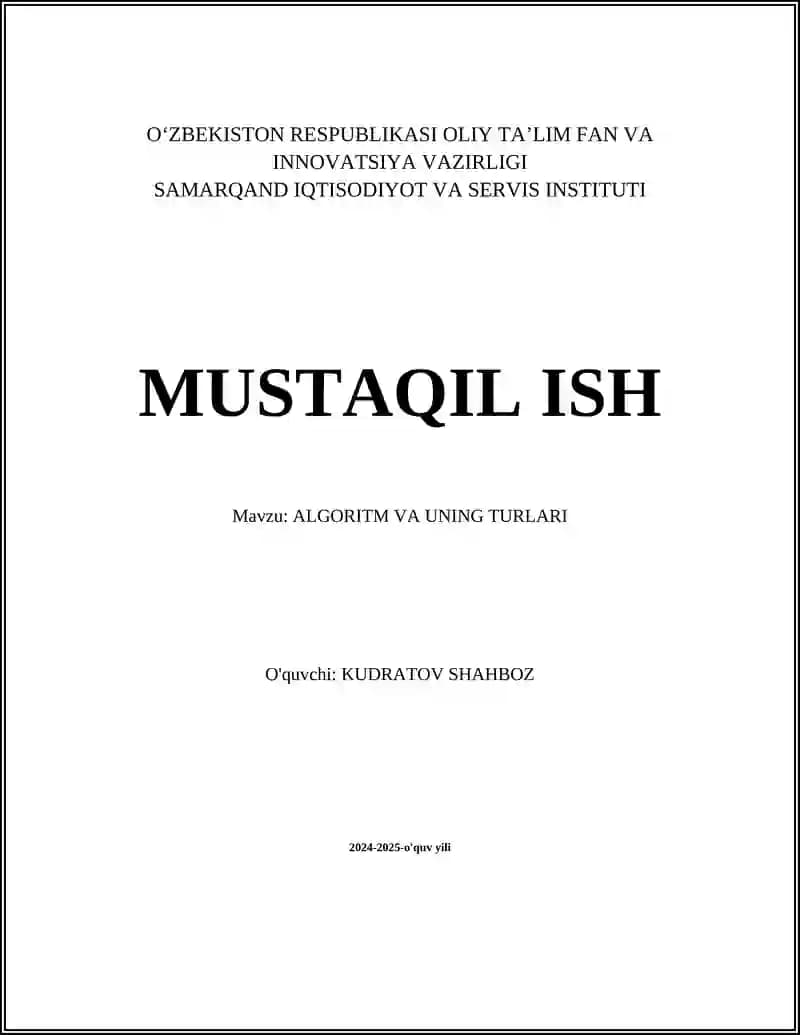 ALGORITM VA UNING TURLARI
