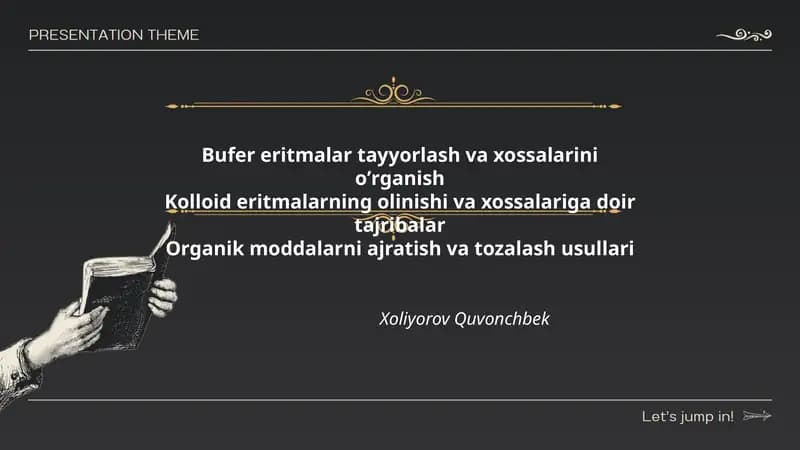 Bufer eritmalar tayyorlash va xossalarini oʼrganish