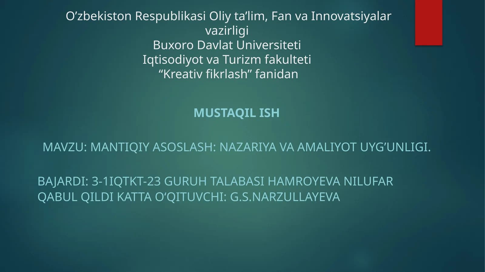 Mantiqiyasoslash:nazariyavaamaliyotuyg’unligi
