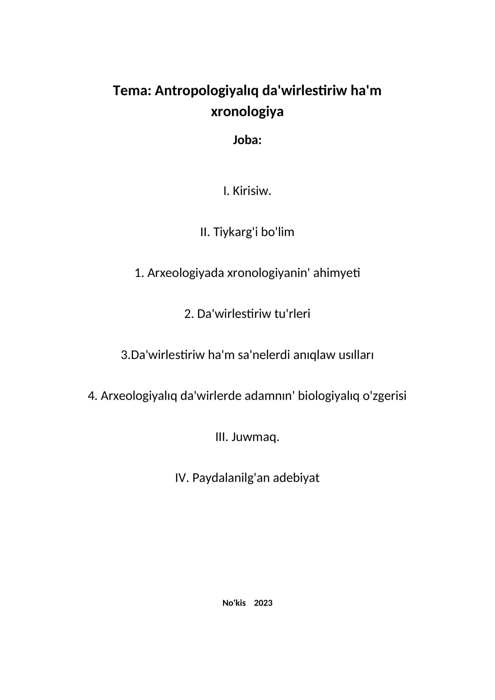 Antropologiyalıq da'wirlestiriw ha'm xronologiya