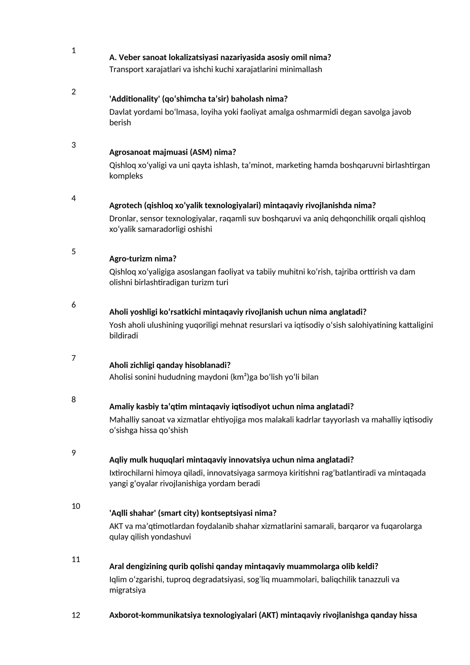 Mintaqaviy iqtisodiyot fanidan 248 ta savol-javoblar to‘plami