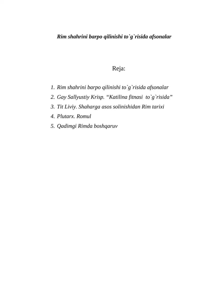Rim shahrini barpo qilinishi to`g`risida afsonalar