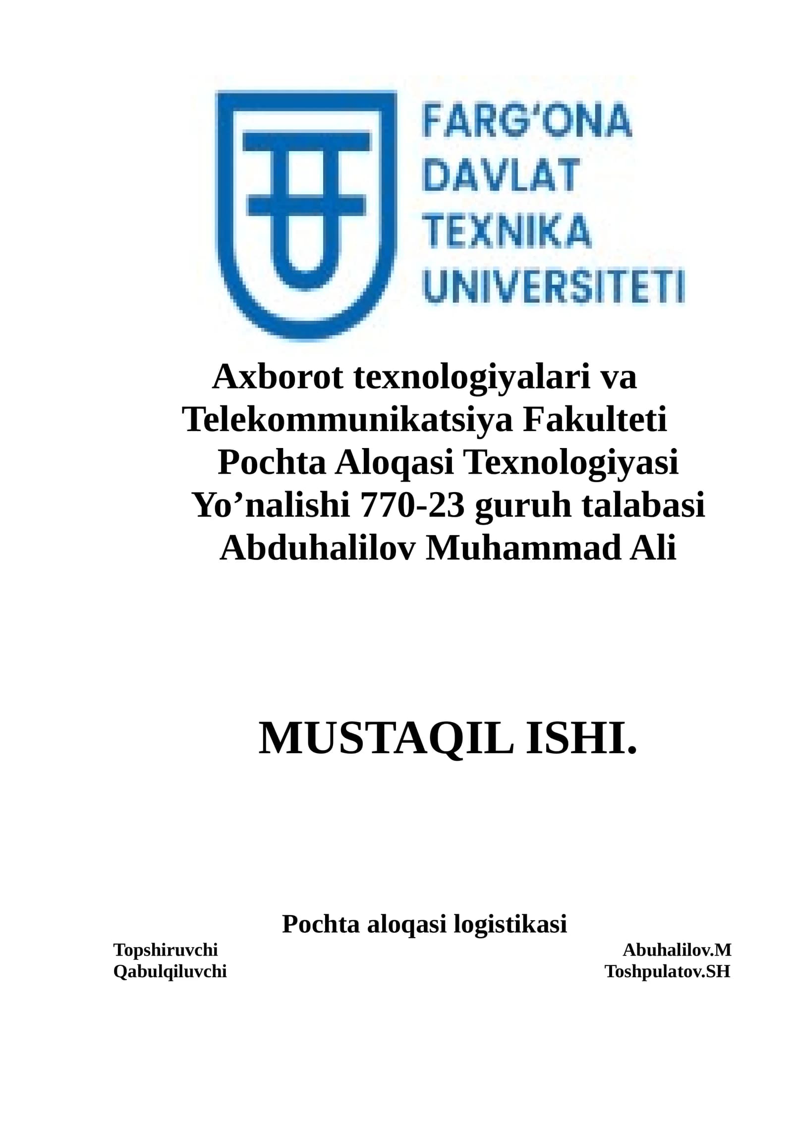 TezVo pochta xizmatini tashkil etish (Vodiy hududi uchun)