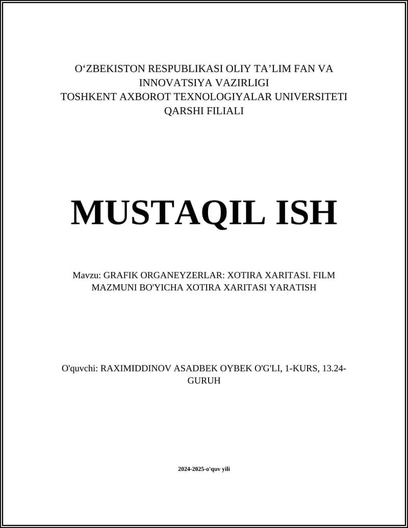 GRAFIK ORGANEYZERLAR: XOTIRA XARITASI. FILM MAZMUNI BO'YICHA XOTIRA XARITASI YARATISH