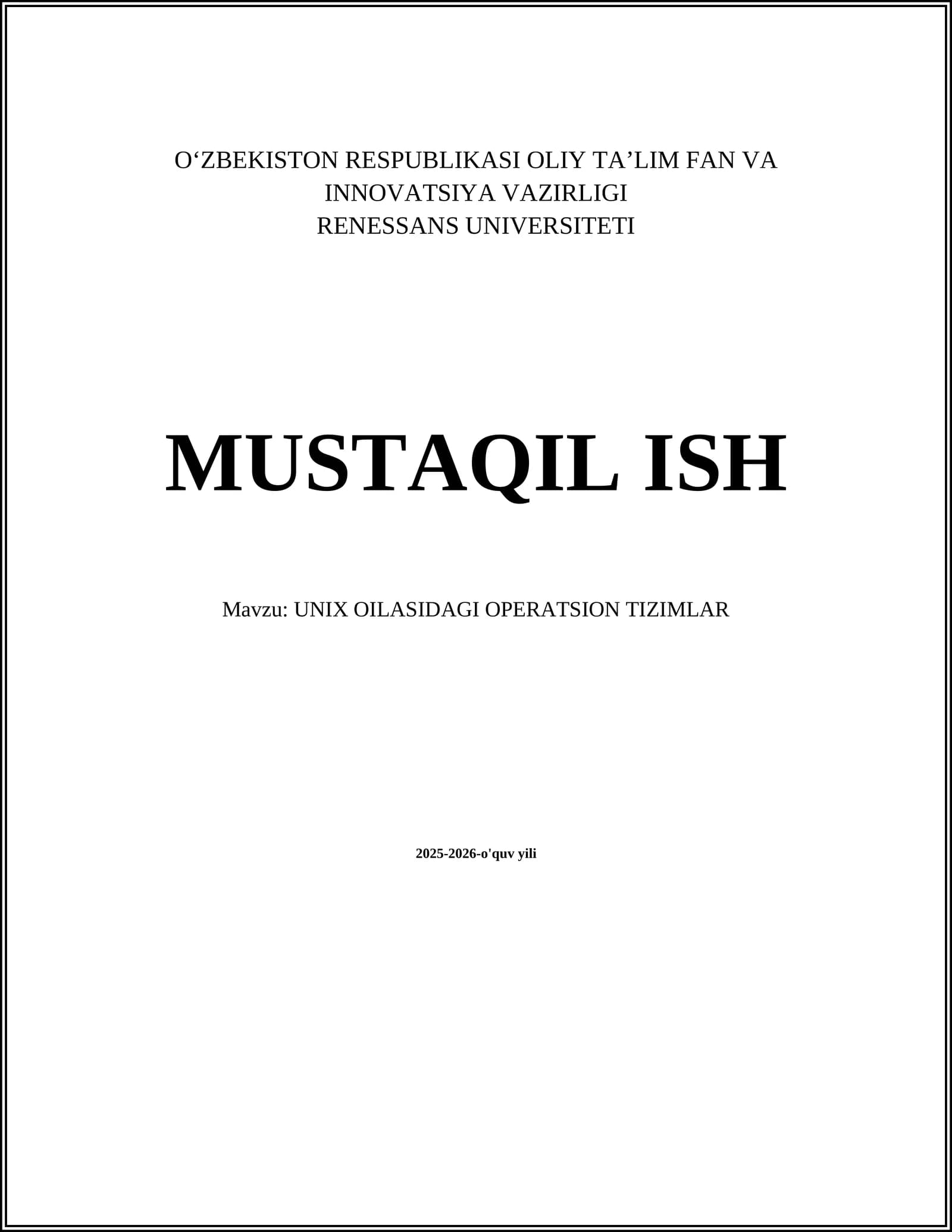 UNIX OILASIDAGI OPERATSION TIZIMLAR