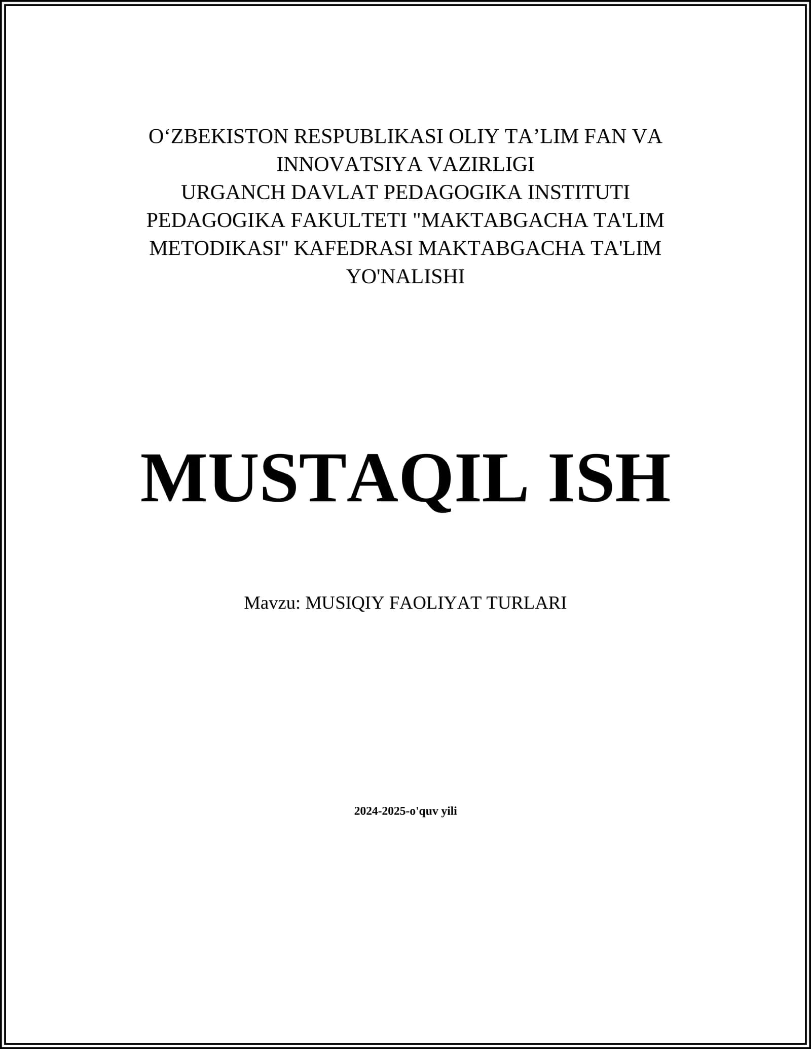MUSIQIY FAOLIYAT TURLARI
