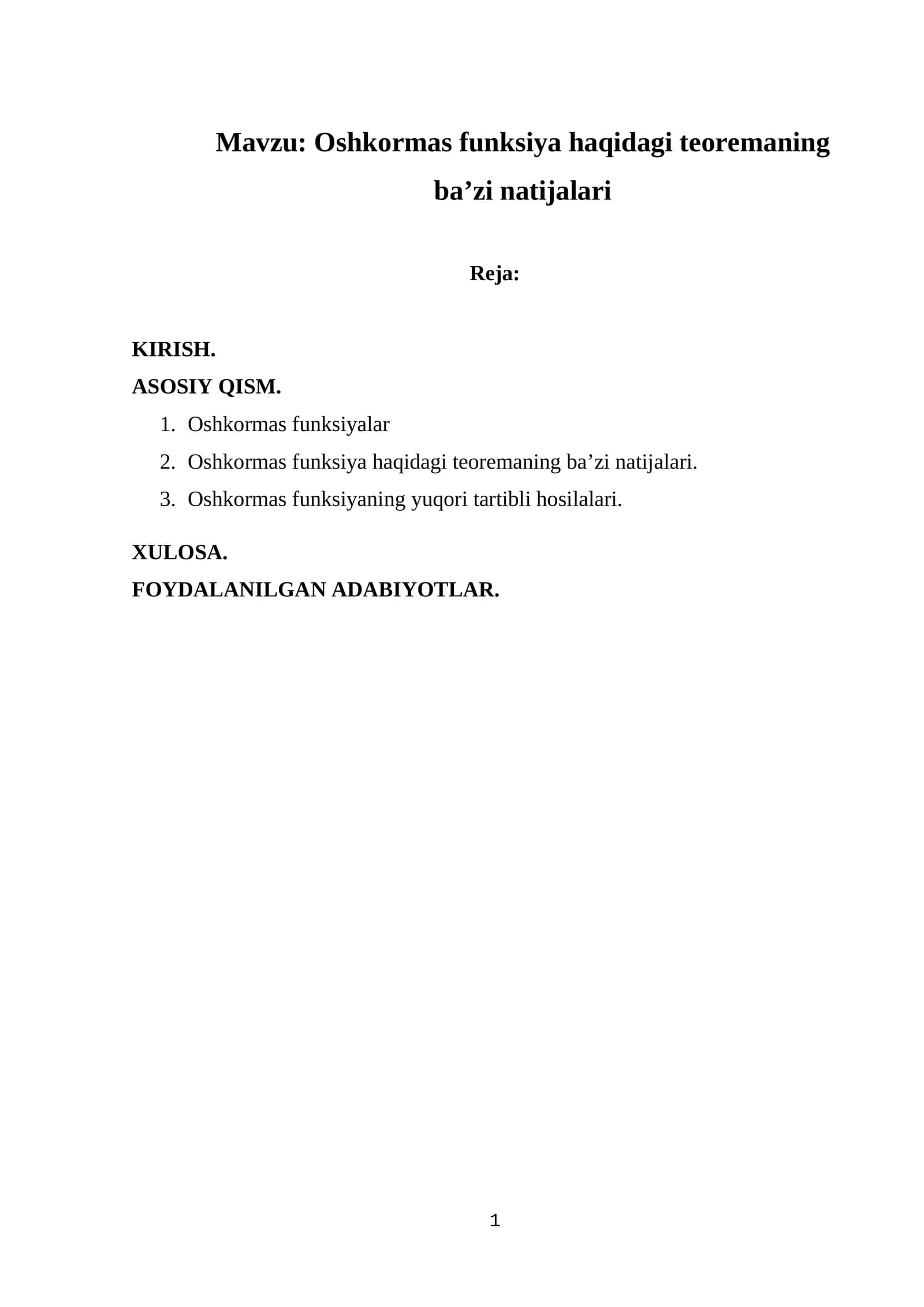 Oshkormas funksiya haqidagi teoremaning ba’zi natijalari