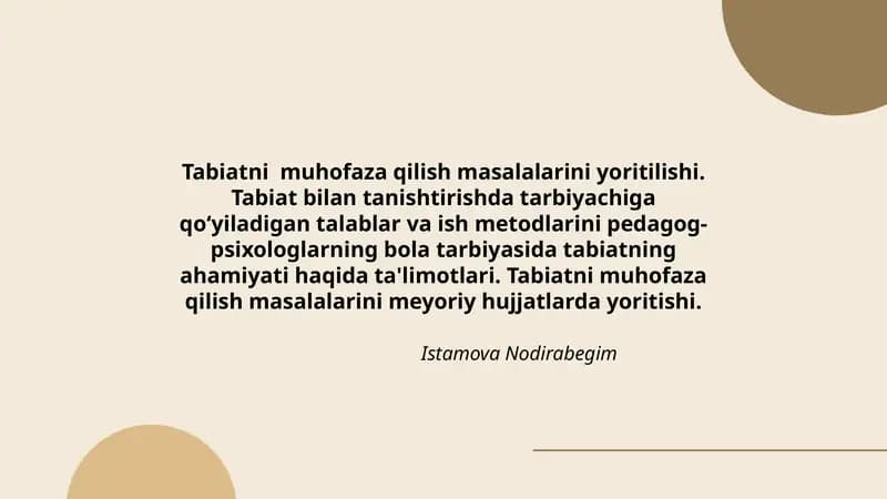 Tabiatni muhofaza qilish masalalarini yoritilishi