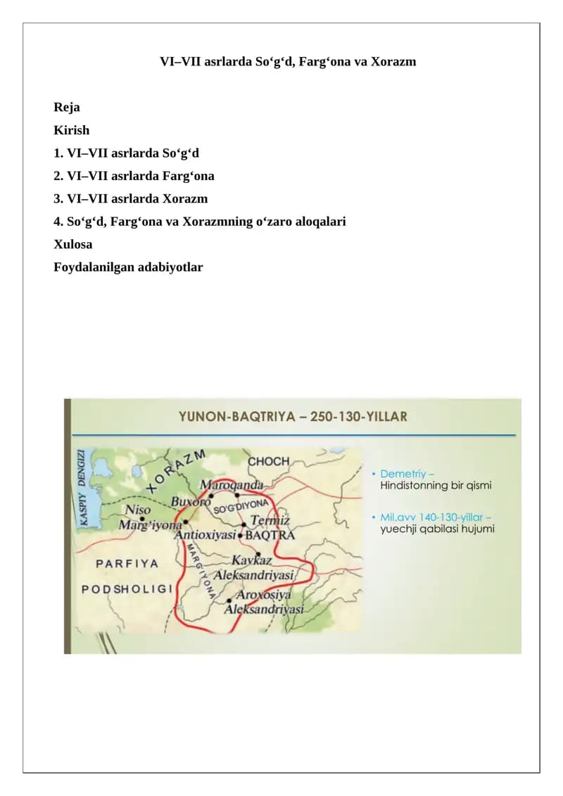 VI–VII asrlarda So‘g‘d, Farg‘ona va Xorazm