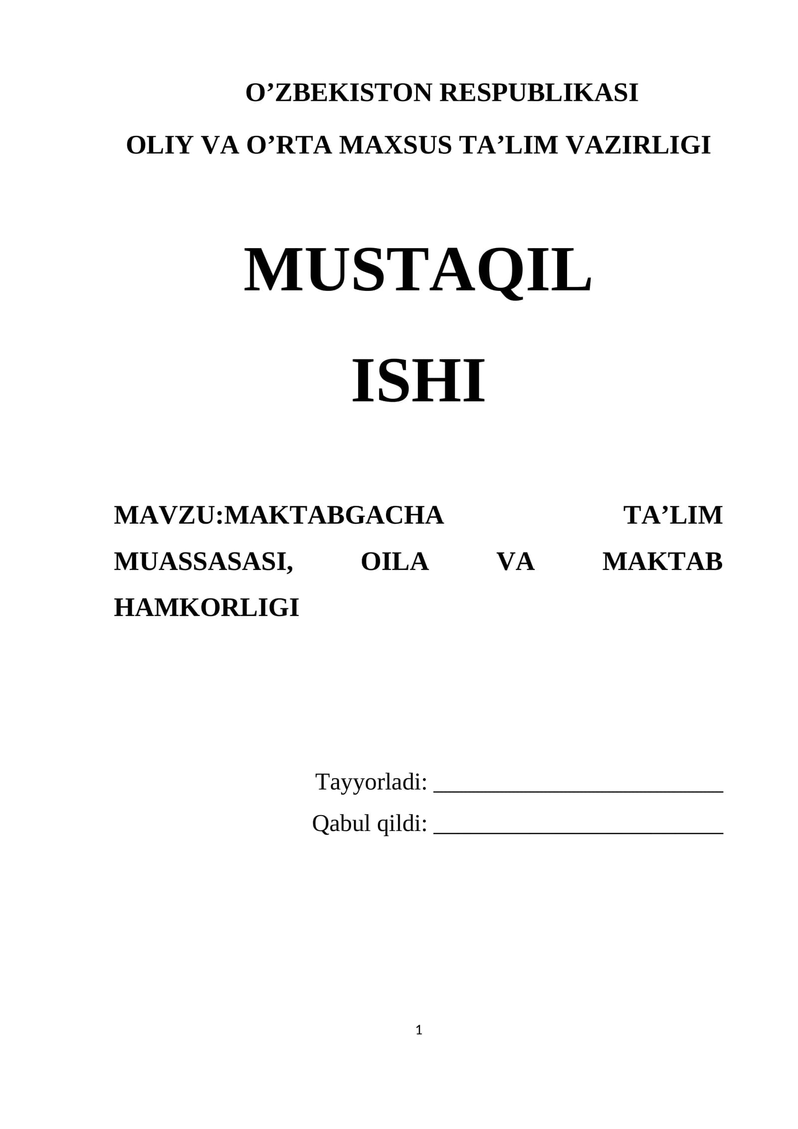 MAKTABGACHA TA’LIM MUASSASASI, OILA VA MAKTAB HAMKORLIGI