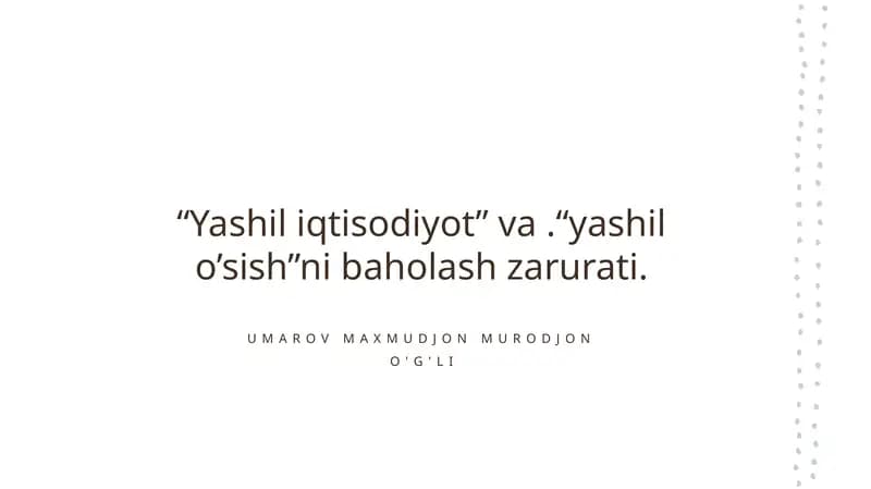 Yashil iqtisodiyot va o'sishning ahamiyati