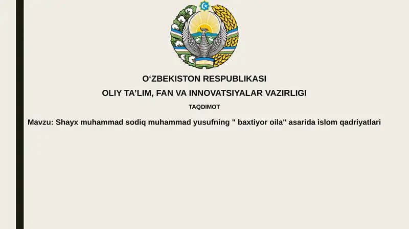 Shayx Muhammad Sodiq Muhammad Yusufning "Baxtli oila" asari