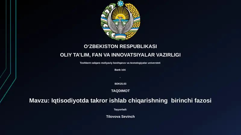 Iqtisodiyotda takror ishlab chiqarishning birinchi fazosi