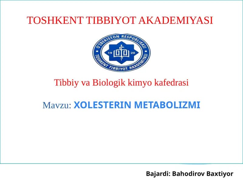 XOLESTERIN METABOLIZMI