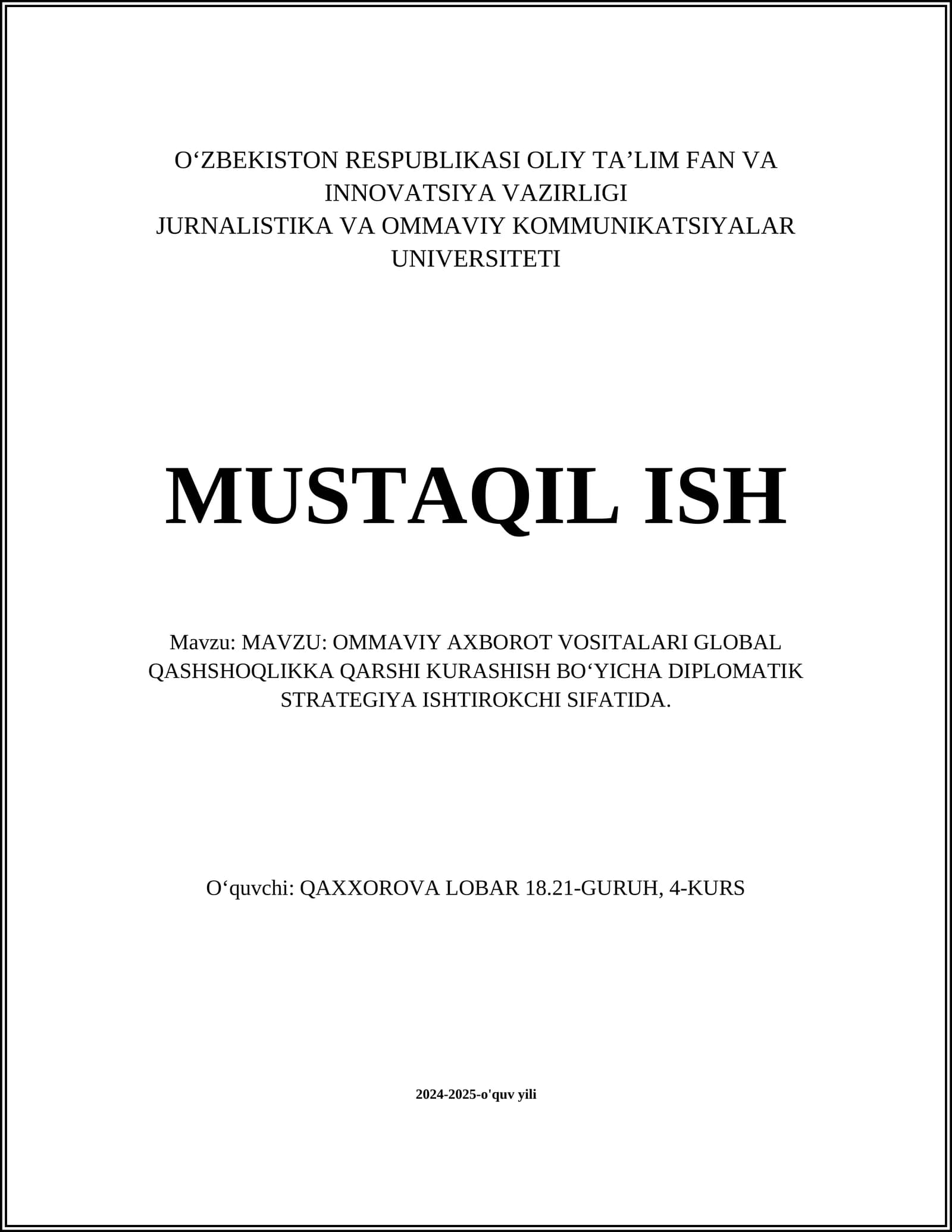 Ommaviy axborot vositalari global qashshoqlikka qarshi kurashish boʻyicha diplomatik strategiya