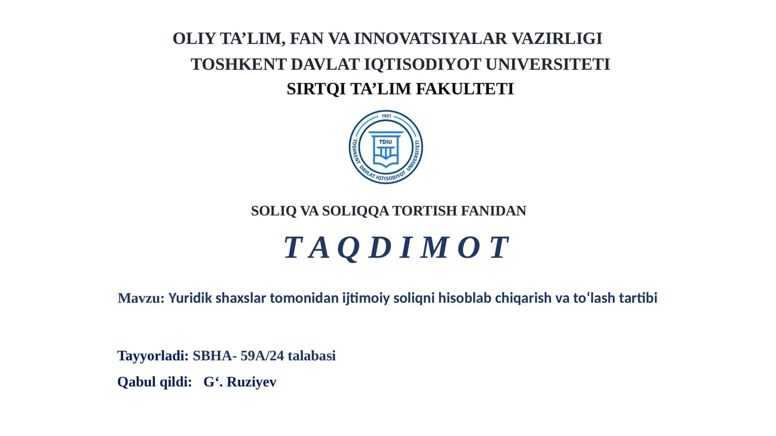 Yuridik shaxslar tomonidan ijtimoiy soliqni hisoblab chiqarish va to‘lash tartibi