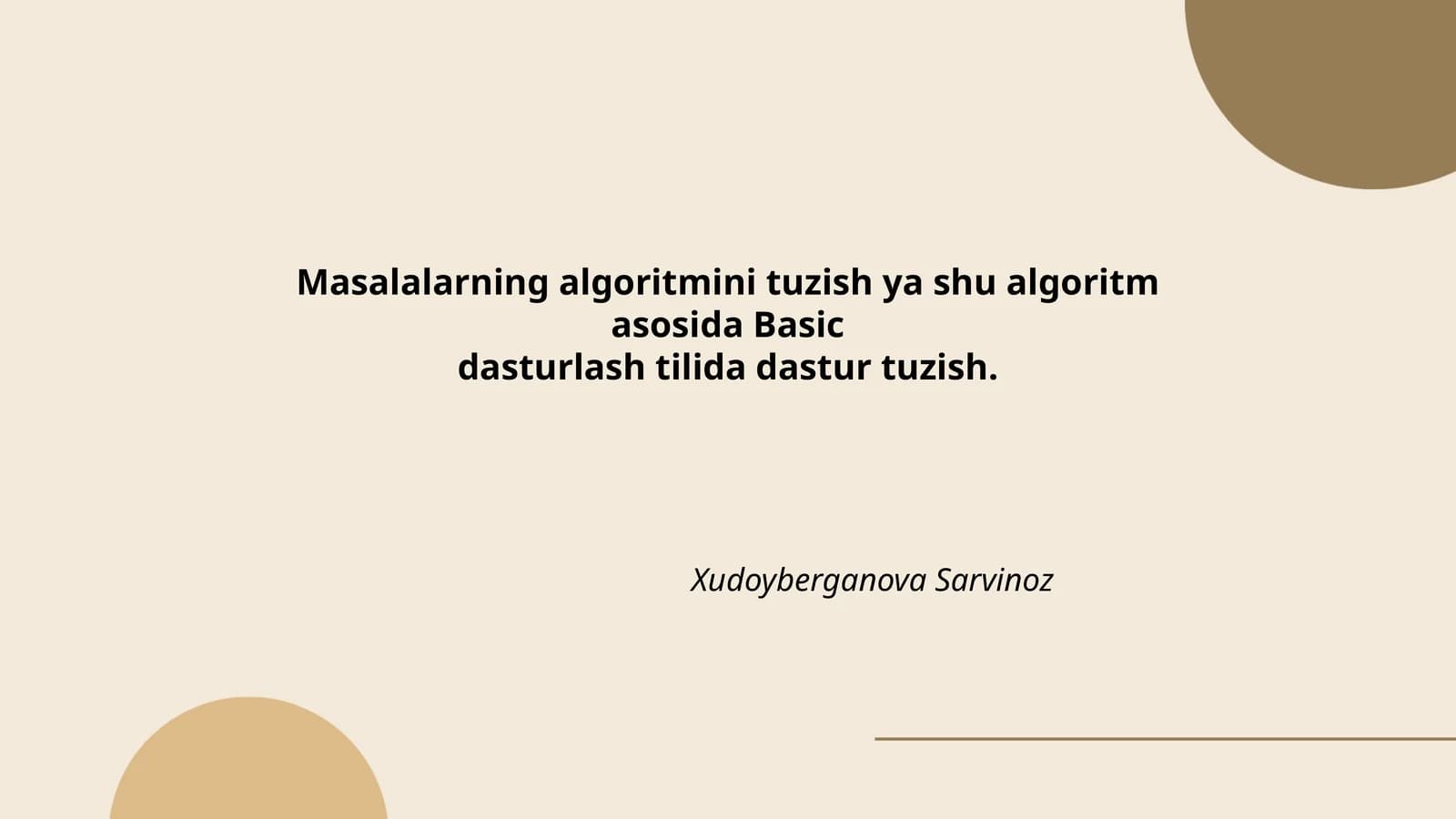 Hisoblash masalalari algoritmini tuzish