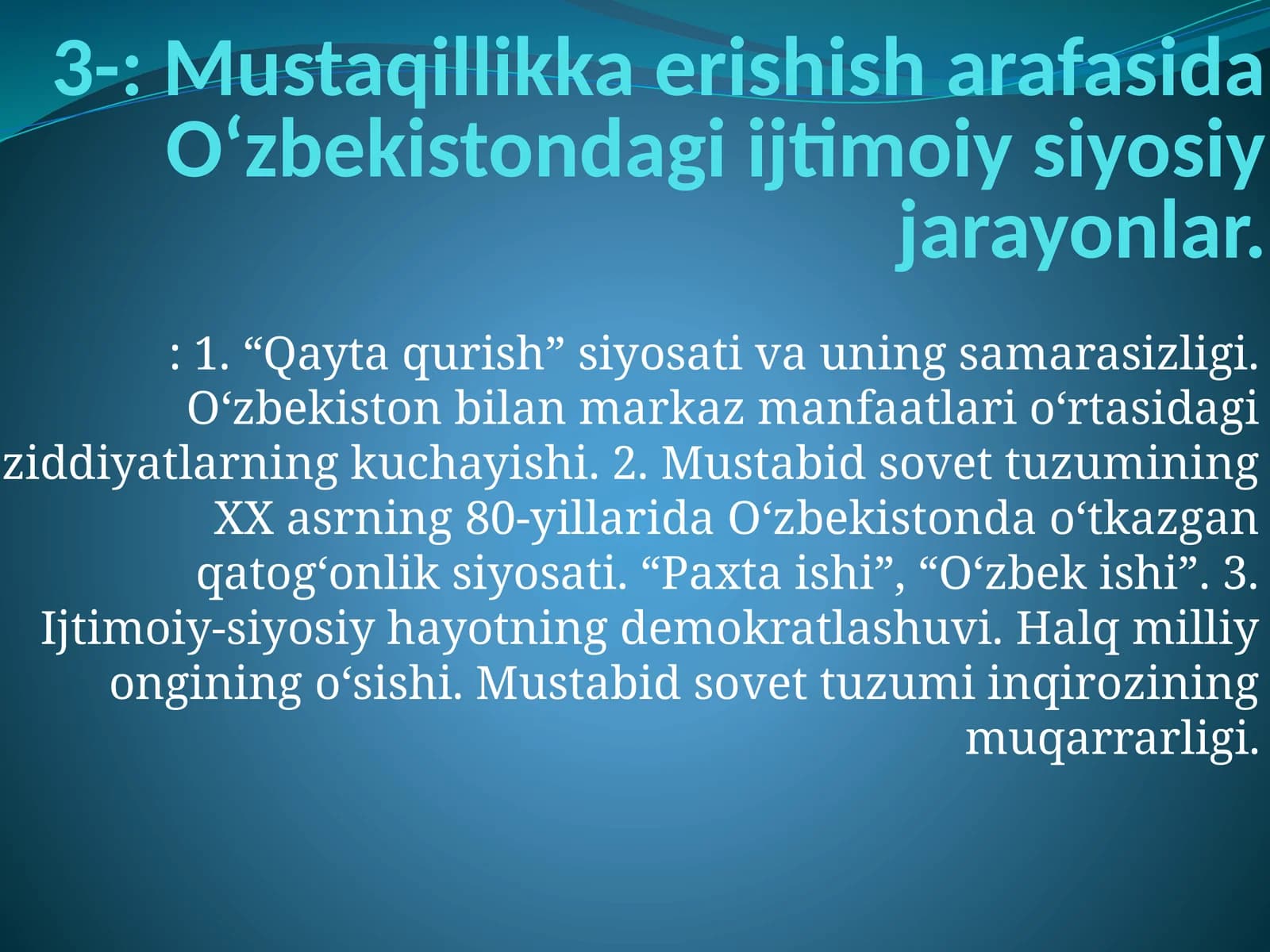 O‘zbekistondagi ijtimoiy siyosiy jarayonlar