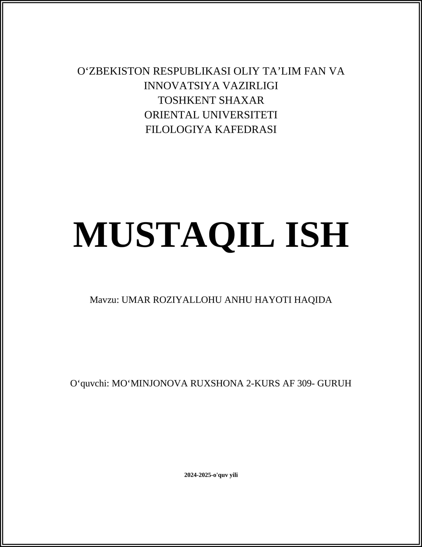 UMAR ROZIYALLOHU ANHU HAYOTI HAQIDA