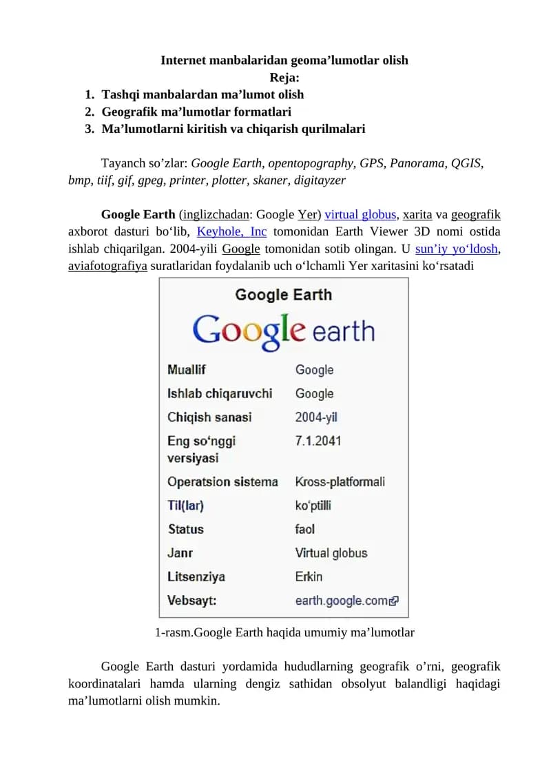 Internet manbalaridan geoma’lumotlar olish