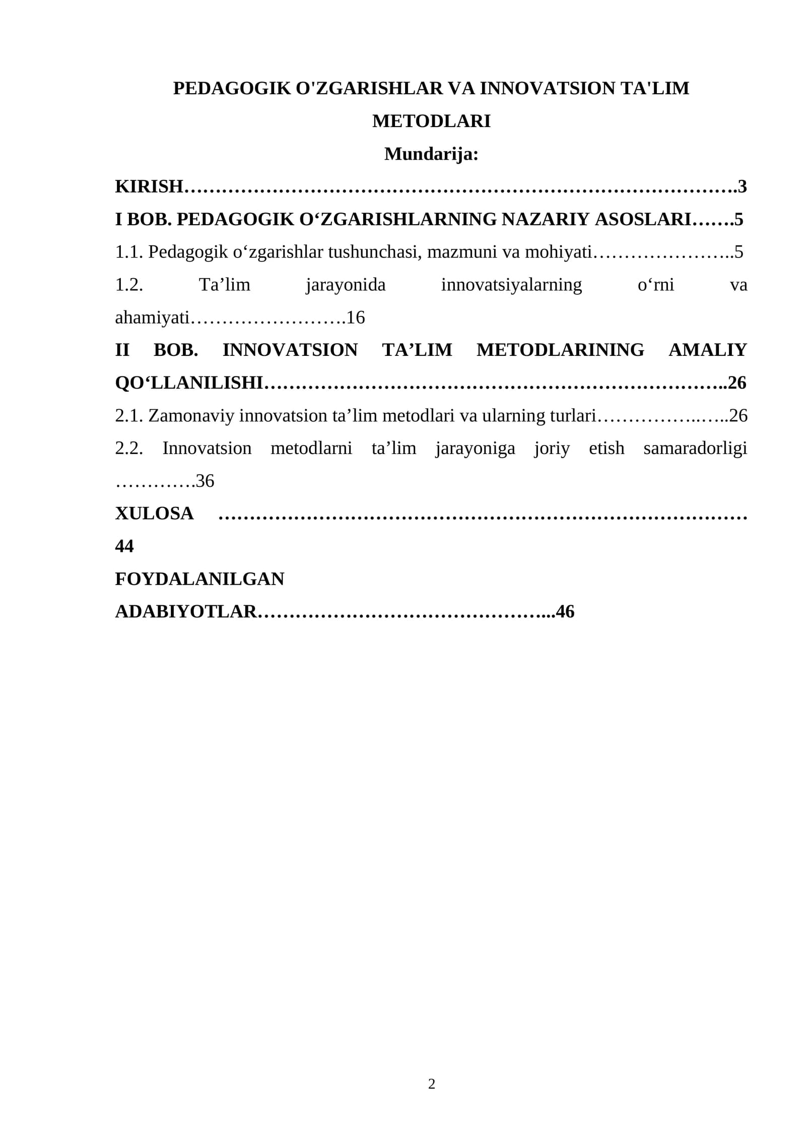 PEDAGOGIK O'ZGARISHLAR VA INNOVATSION TA'LIM METODLARI