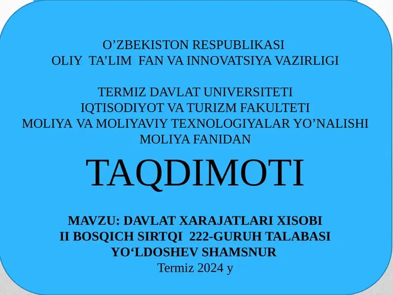 DAVLAT XARAJATLARI XISOBII