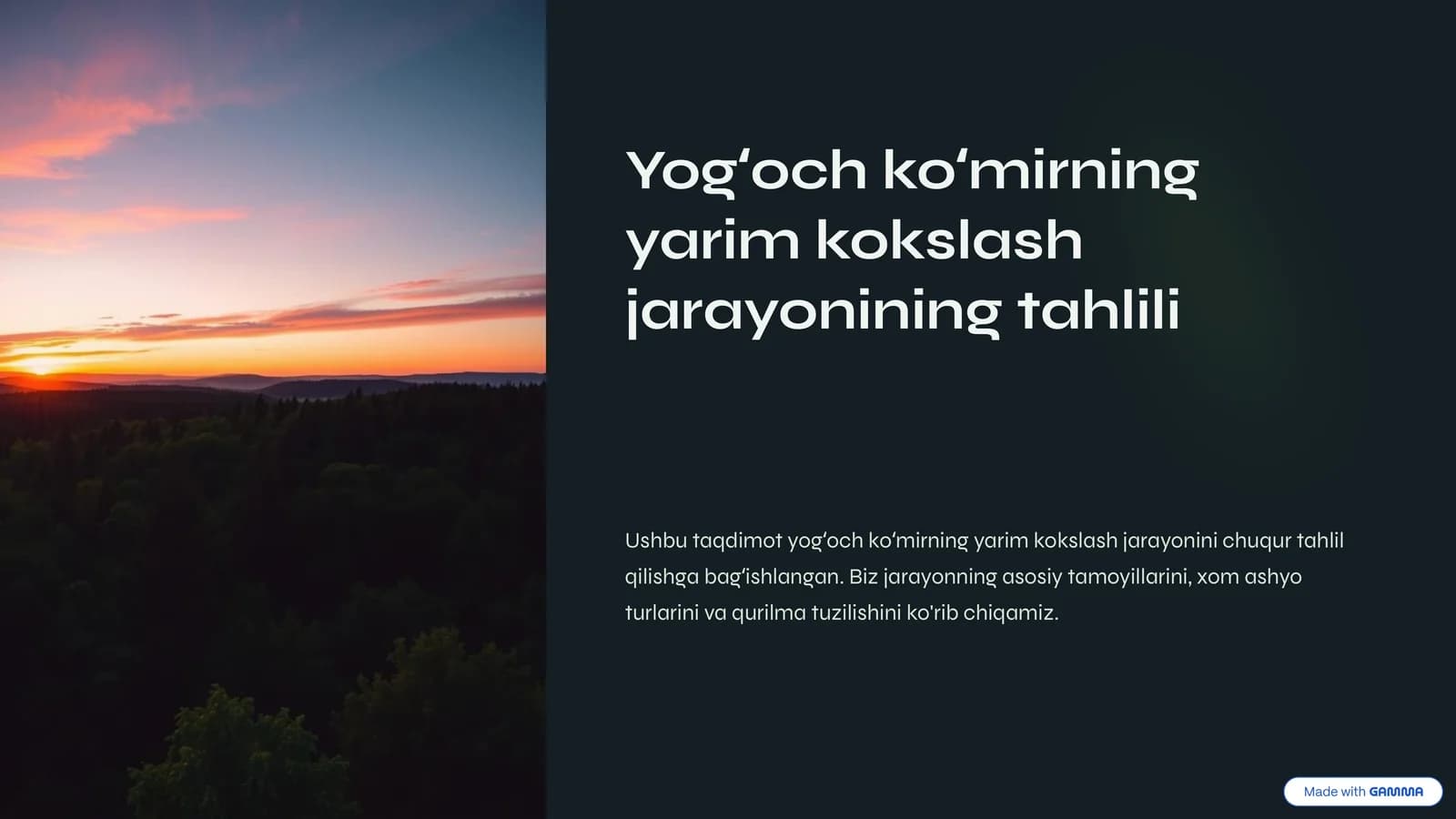 Yogʻoch koʻmirning yarim kokslash jarayonining tahlili