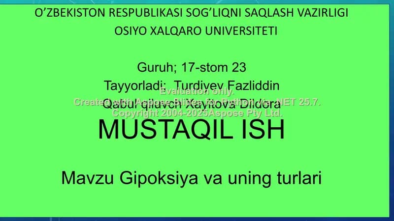 Gipoksiya va uning turlari