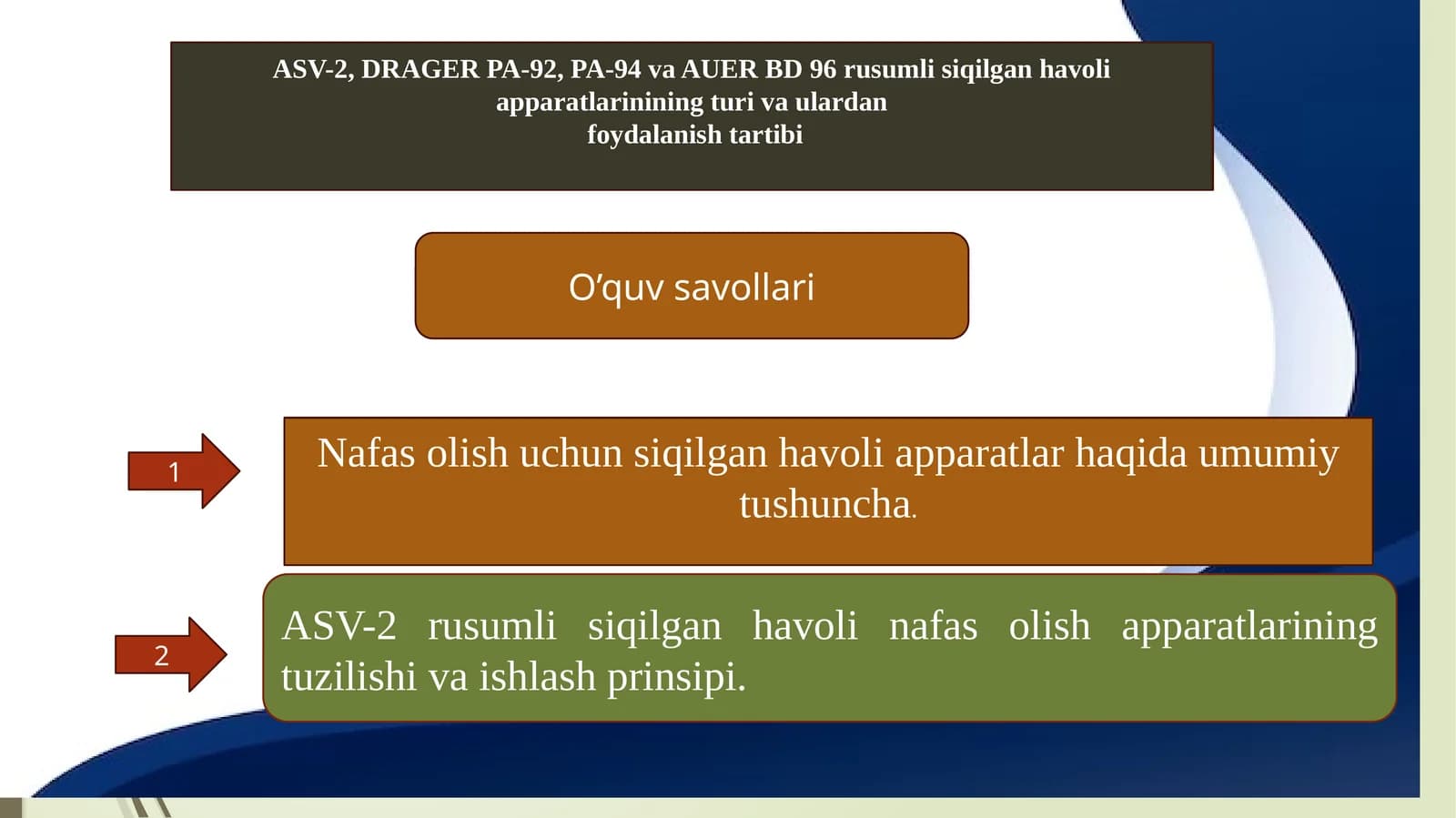 ASV-2,  rusumli siqilgan havoli apparatlarinining turi va ulardan foydalanish tartibi