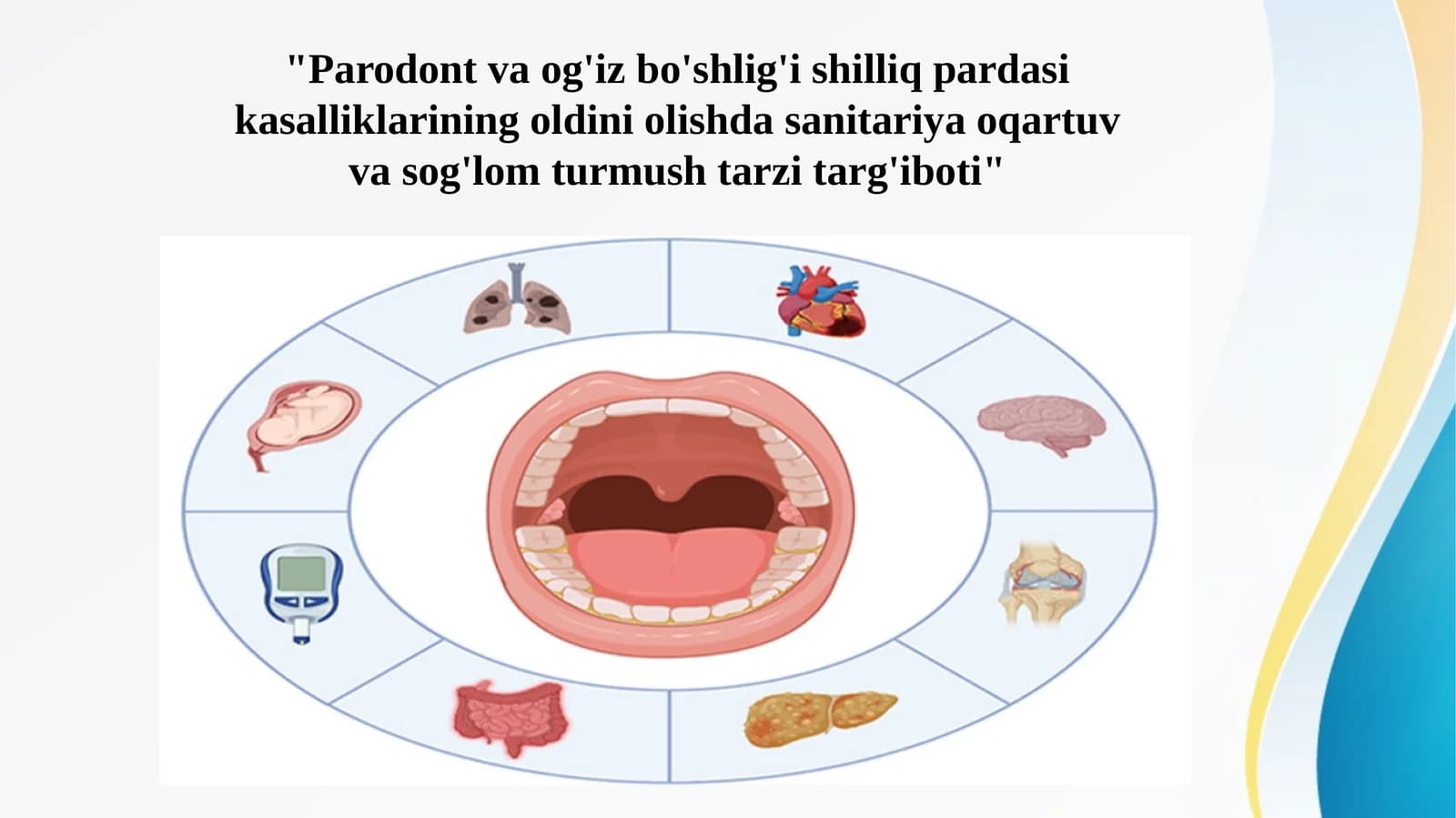 Parodont va og'iz bo'shlig'i shilliq pardasi kasalliklarining oldini olishda sanitariya oqartuv va sog'lom turmush tarzi targ'ibot ishlarini olib borishning shakllari