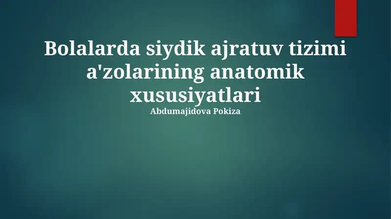 Bolalarda siydik ajratuv tizimi a'zolarining anatomik xususiyatlari