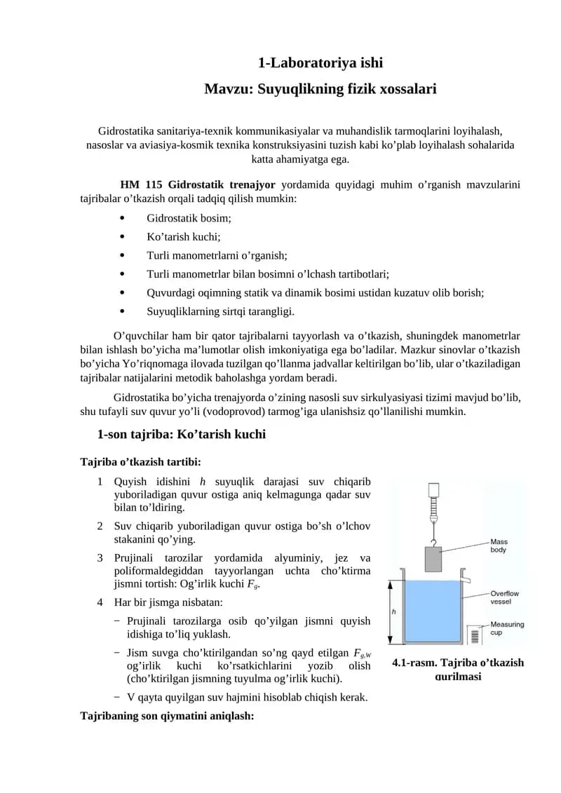 Suyuqlikning fizik xossalari