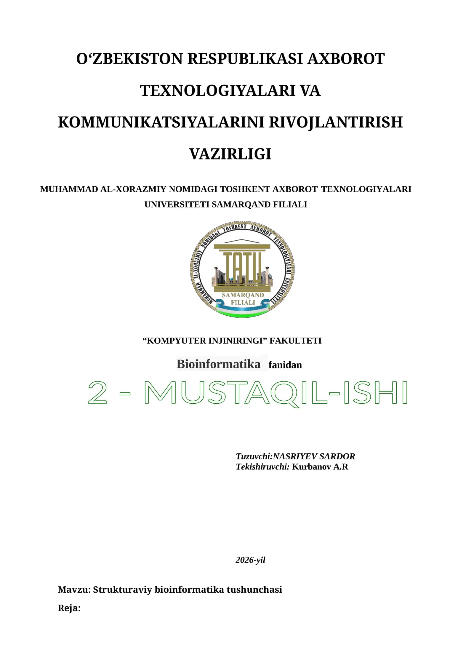 Strukturaviy bioinformatika tushunchasi