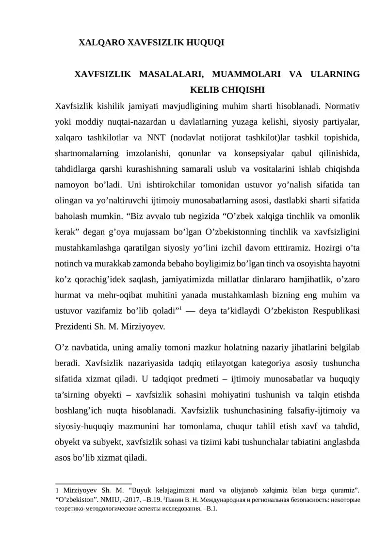 Xavfsizlik kishilik jamiyati mavjudligining muhim sharti