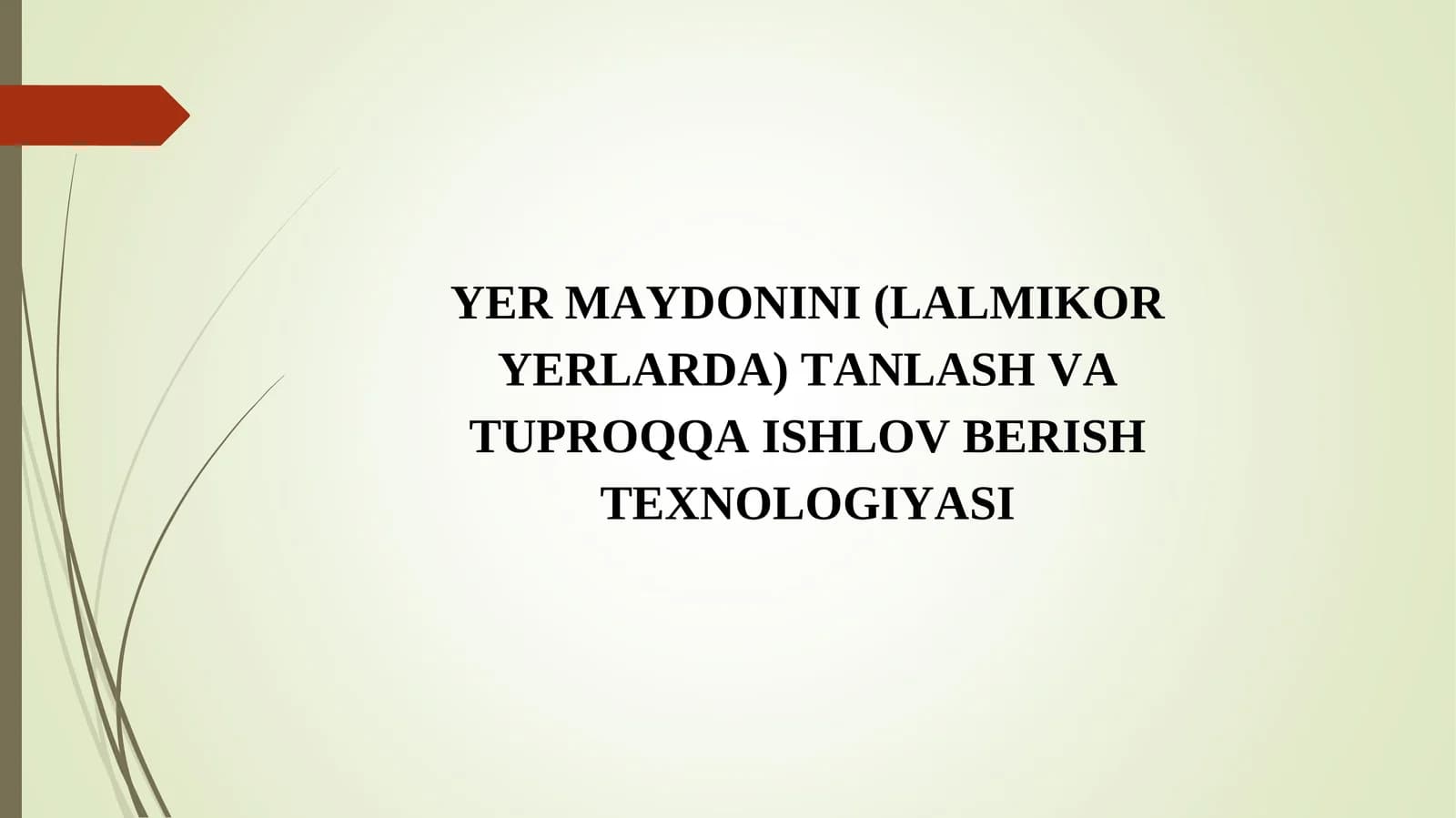 YER MAYDONINI (LALMIKOR YERLARDA) TANLASH VA TUPROQQA ISHLOV BERISH TEXNOLOGIYASI