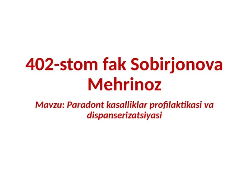 Paradontkasalliklar profilaktikasi va dispanserizatsiyasi