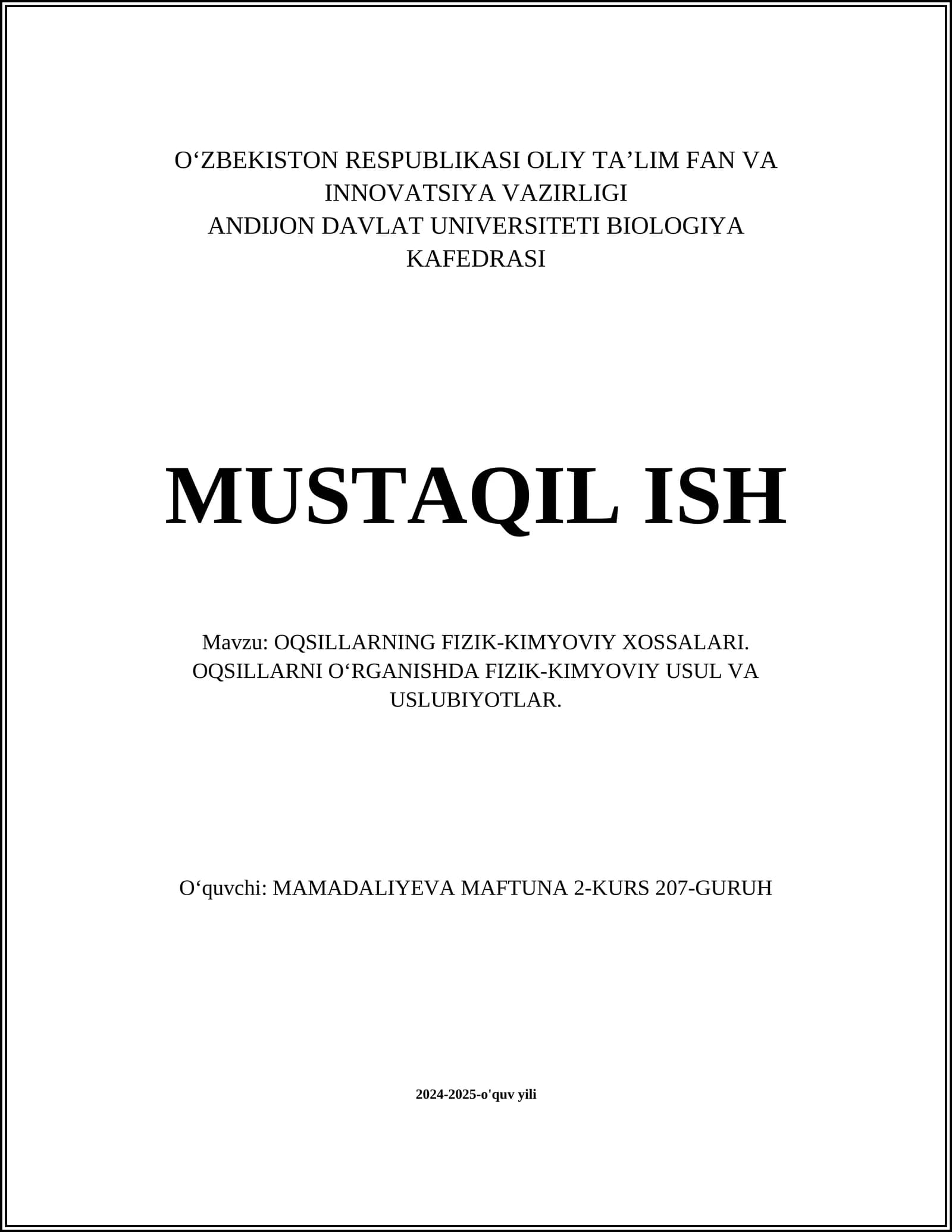 Oqsillarning Fizik-Kimyoviy Xossalari