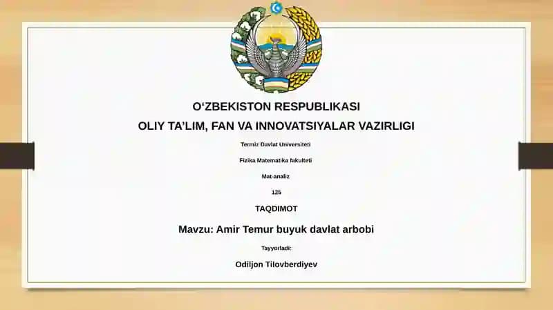 Amir Temur buyuk davlat arbobi