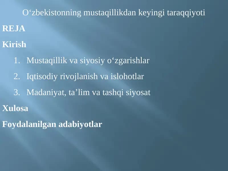 O‘zbekistonning mustaqillikdan keyingi taraqqiyoti