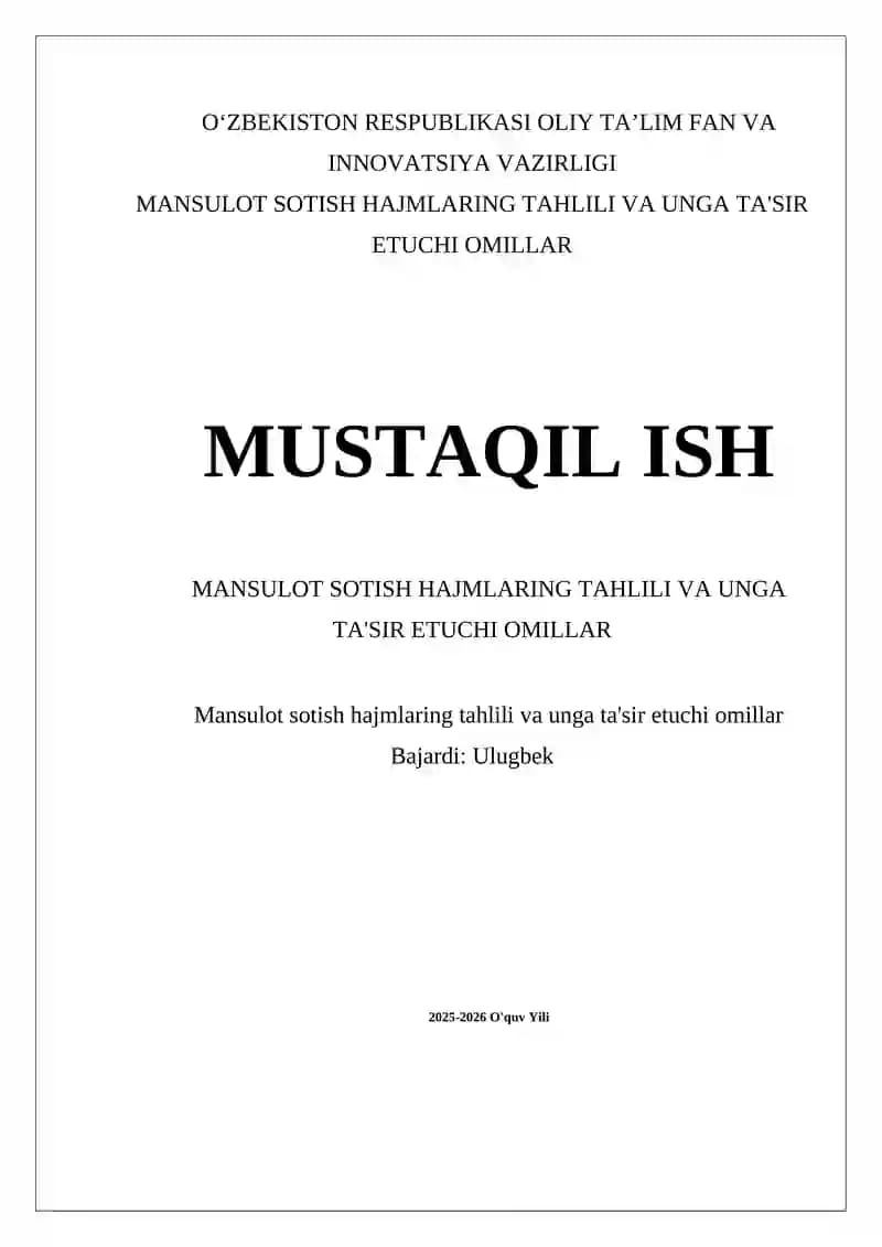 Mansulot sotish hajmlaring tahlili va unga ta'sir etuchi omillar