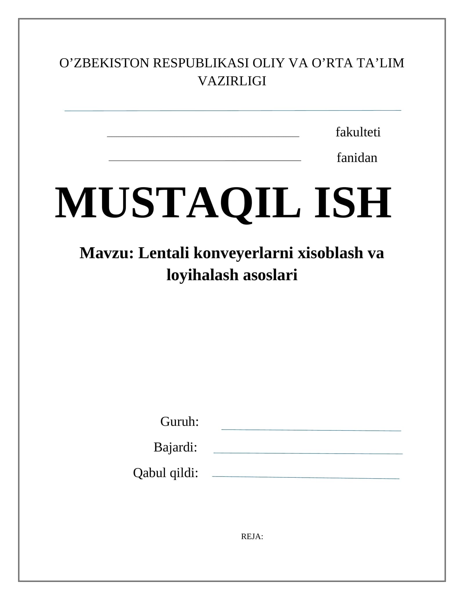 Lentali konveyerlarni xisoblash va loyihalash asoslari