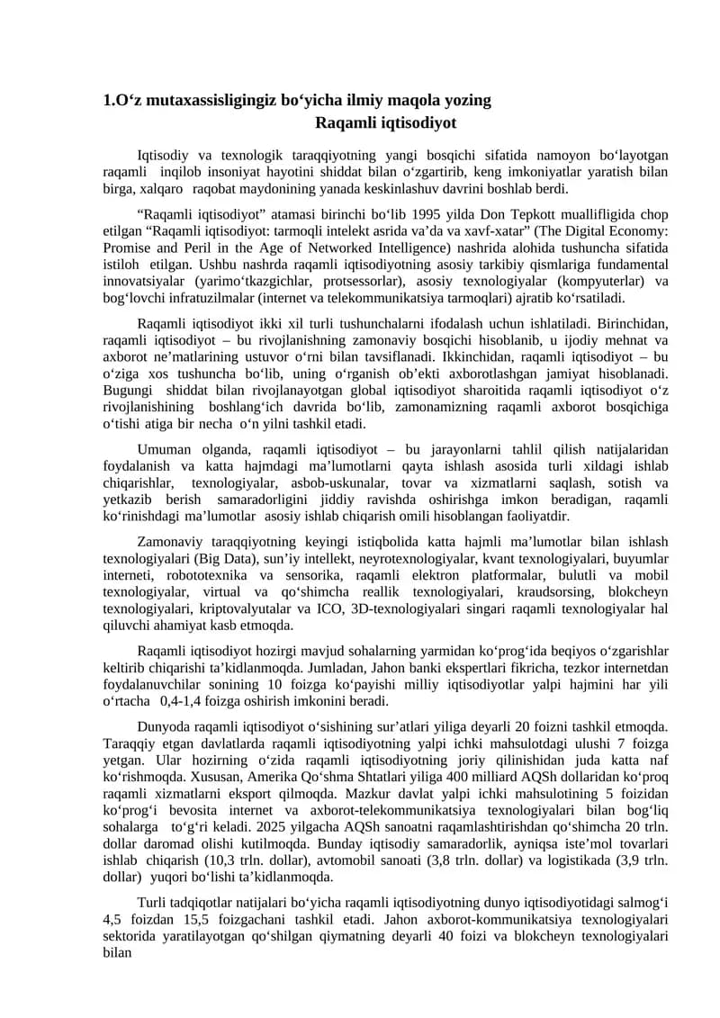 Raqamli iqtisodiyot