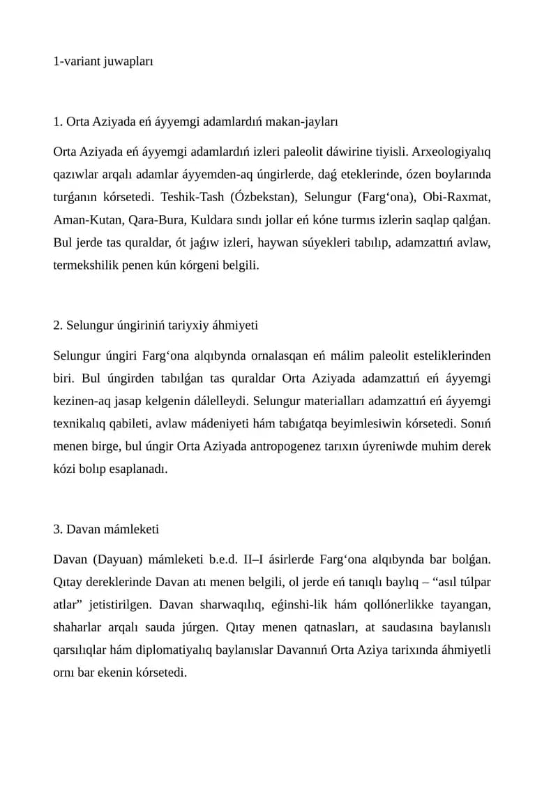 Orta Aziyada eń áyyemgi adamlardıń makan-jayları