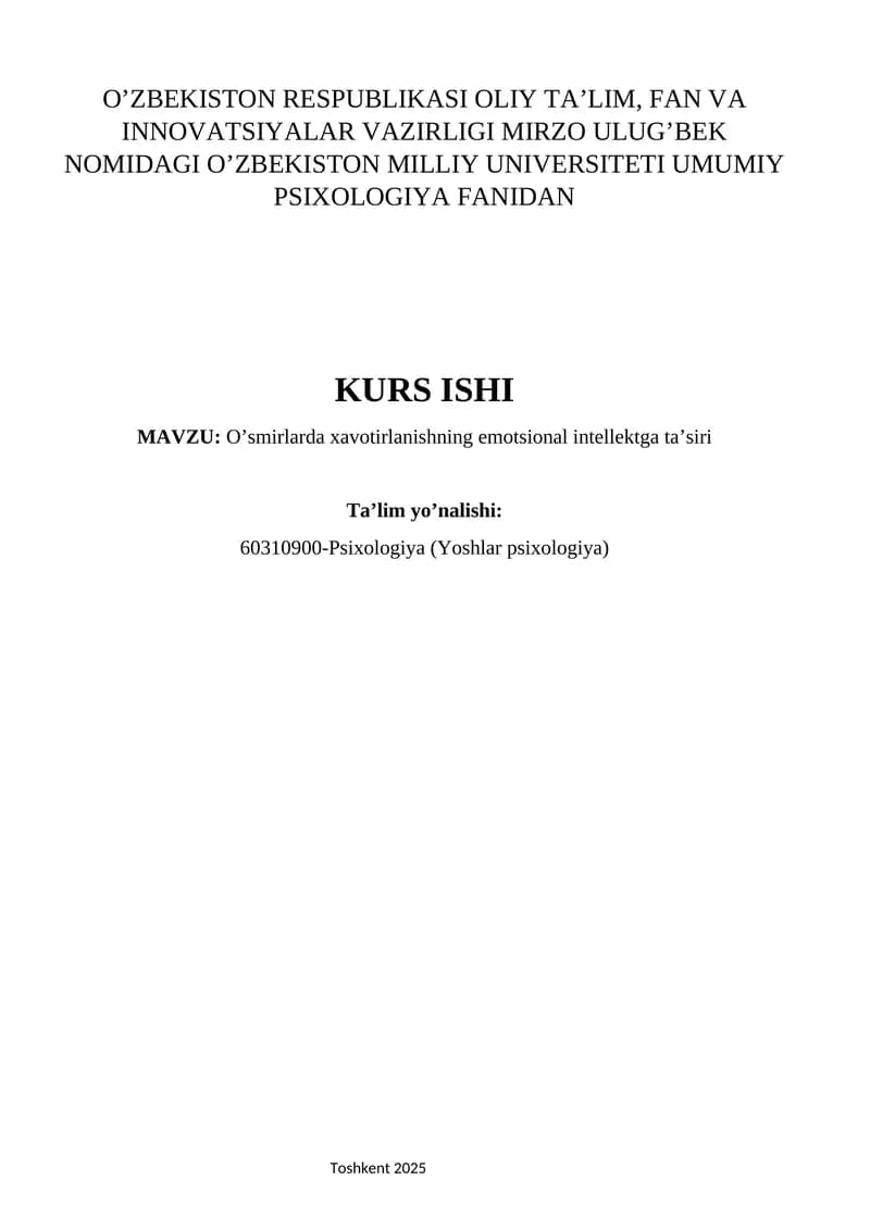 O’smirlarda xavotirlanishning emotsional intellektga ta’siri