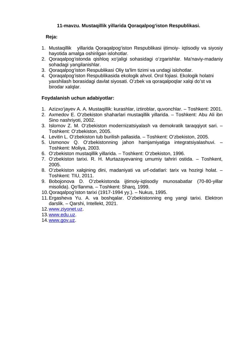 Mustaqillik yillarida Qoraqalpog‘iston Respublikasi