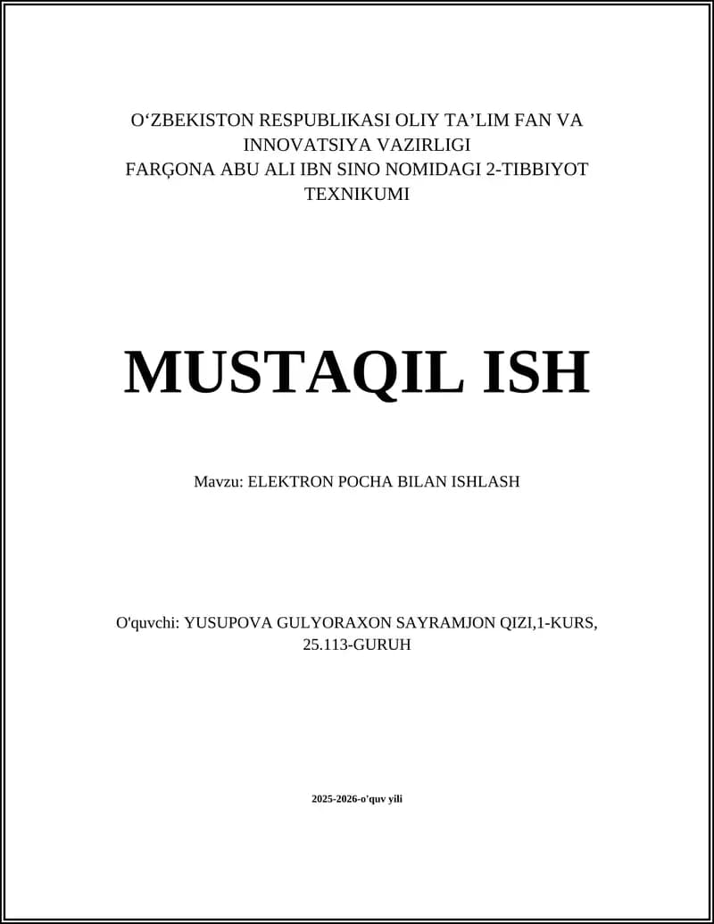 ELEKTRON POCHA BILAN ISHLASH