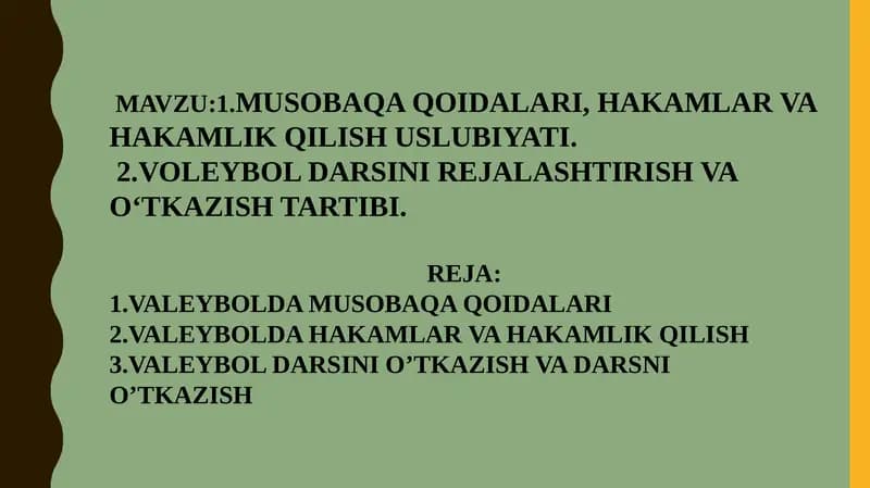 VALEYBOL DARSINI REJALASHTIRISH VA O‘TKAZISH TARTIBI