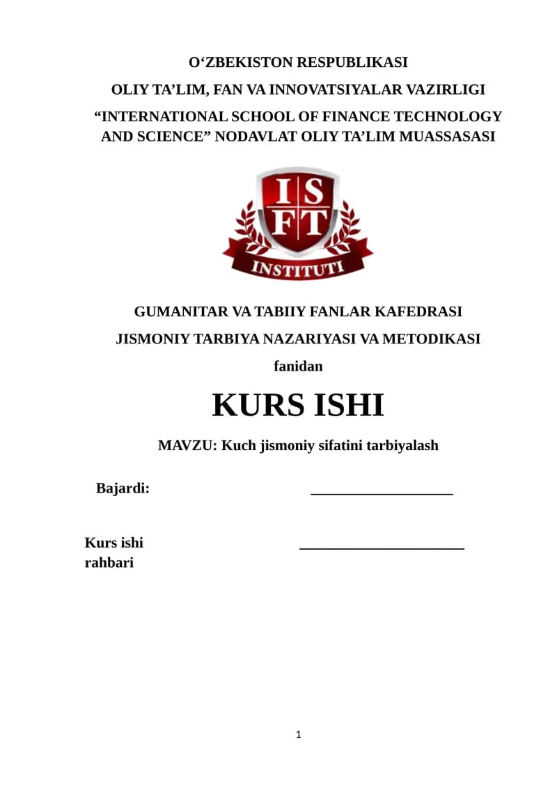 Kuch jismoniy sifatini tarbiyalash